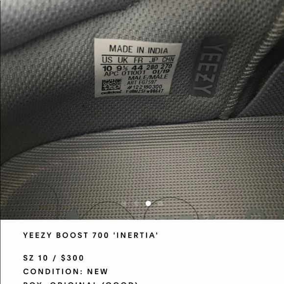 Size 10 Yeezy Boost 700 Inertia, brand new in box. - Picture 3 of 4